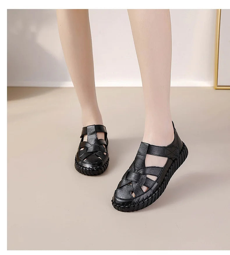 Newest gladiator summer sandals women's big size 43 woman real leather sandals ladies patchwork strap Non-slip flats