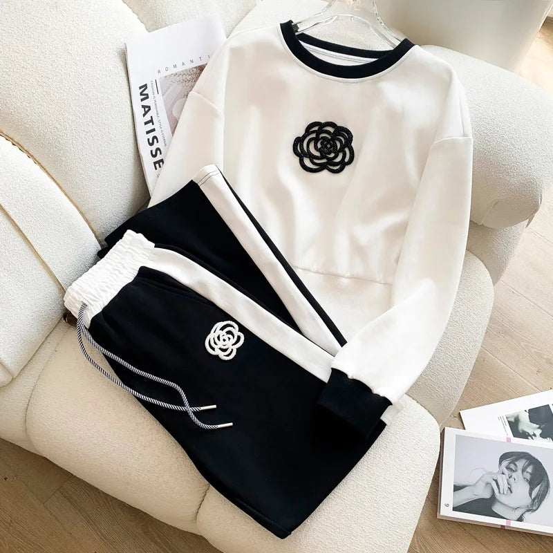 2023 High-End Sports and Leisure Suit Women's Autumn 2023 New Fashionable Stylish Brand Sweater Wide-Leg Pants Two-Piece Suit
