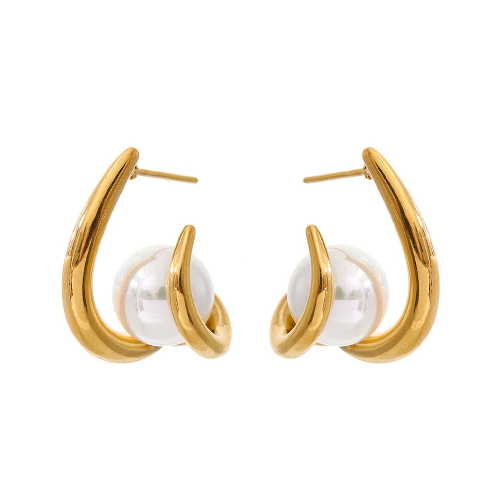 Yhpup New Arrival Simulated Pearls Design Daily Earrings Popular Korean Versatile Fashion Classy Jewelry Accessories PVD Plated