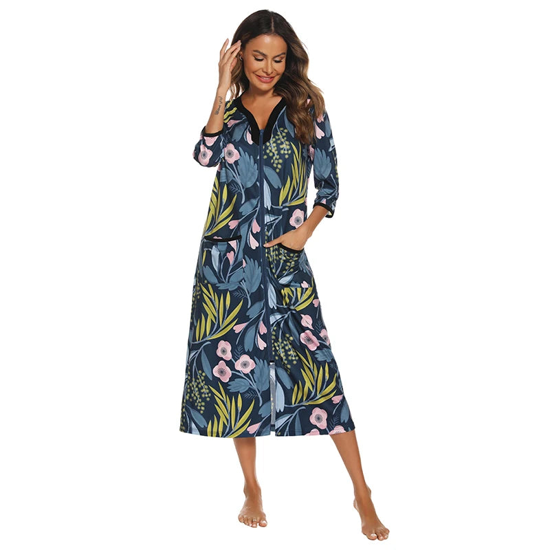 Zipper Women Sleepwear Pajama Maternity Dress 3/4Sleeve Nursing Baby Breastfeeding Nightdress Pregnancy Dress пижама хлопок
