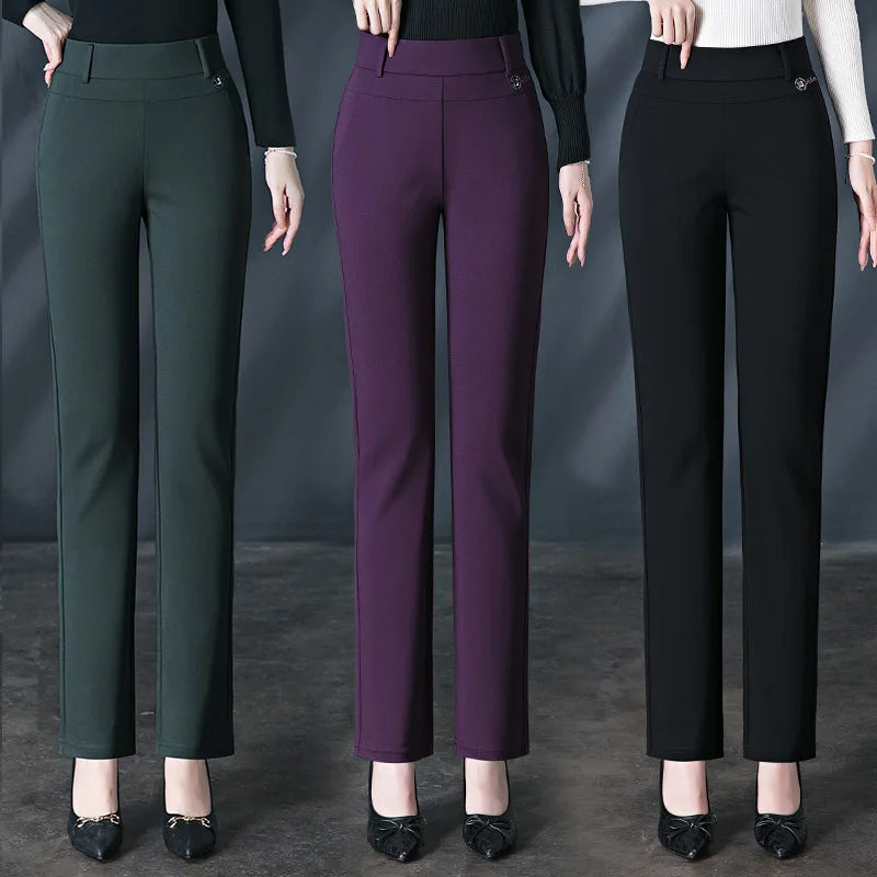 2026 New Women's Black Stretch Suit Pants, Fashion Purple Slim Trousers Green Brown Pantalones 27-34