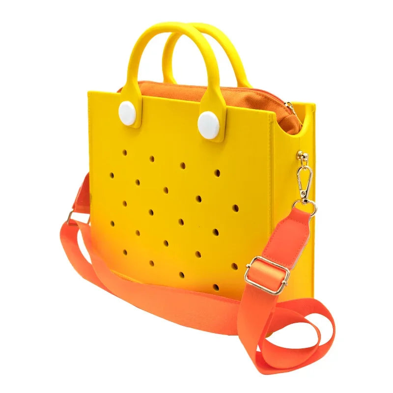 Fashion Storage EVA Large Leather Shoulder Bag Beach Tote Travel Handbag Storage for Women Casual Waterproof Bag Hole Fit Charms
