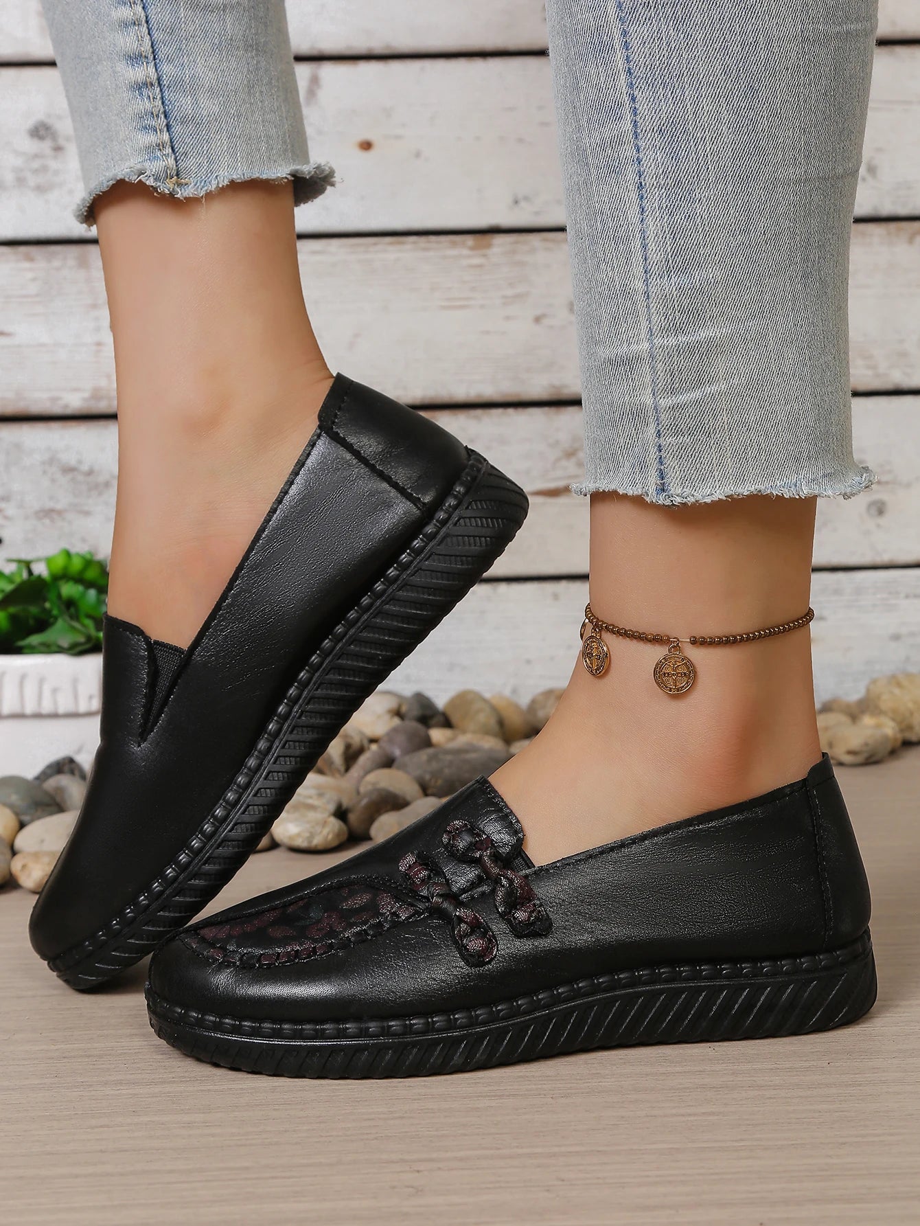 Women's shoes, mom's casual shoes, leather flat shoes, best-selling, elegant and comfortable loafers, free shipping shoes