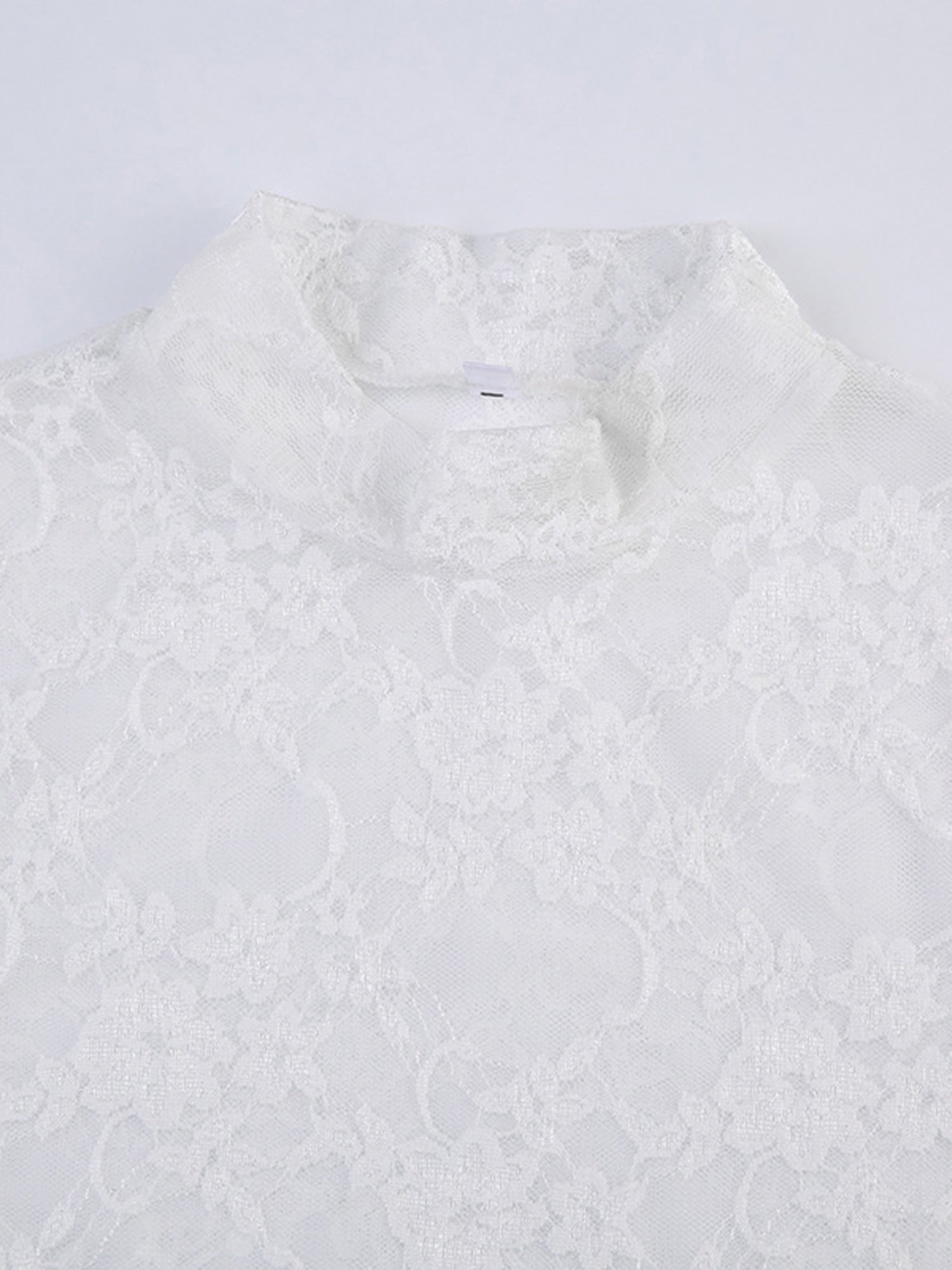 Women's Lace Mesh Crop Tops Long Sleeve Floral Sheer Blouse Sexy Shirt High Neck See-Through Slim Fit Tee Shirts Clubwear