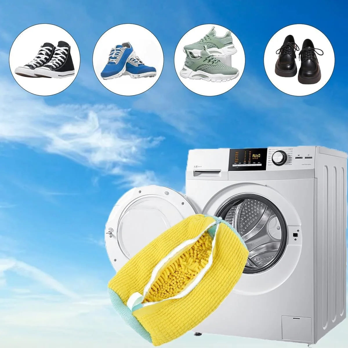 Durable Shoe Washing Machine Bag for All Shoe Types-Yellow ,Ideal for Sneakers and Casual Shoes,Laundry Wash Bag