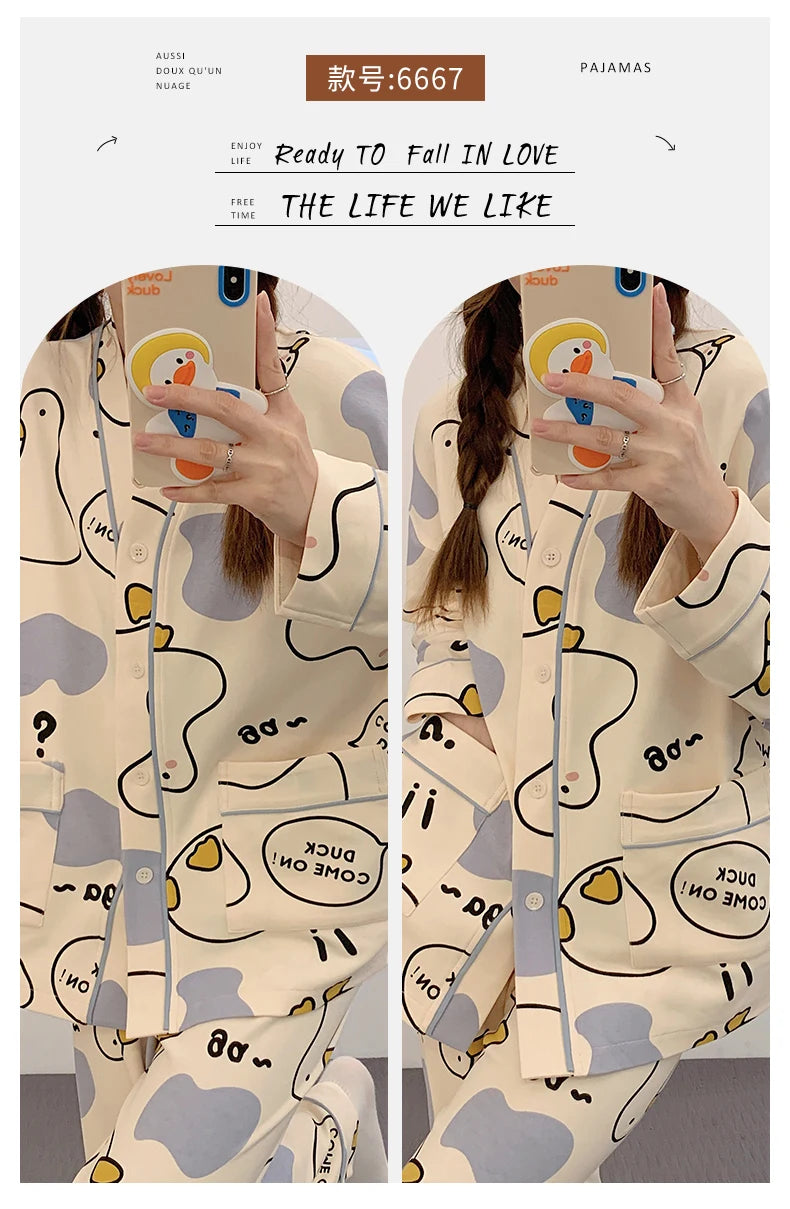 Elizabeth Duck Japanese Kimono Autumn Winter Women Pajamas Sets Faux Cotton Long Sleeves Homesuits Casual V-neck Lapel Sleepwear