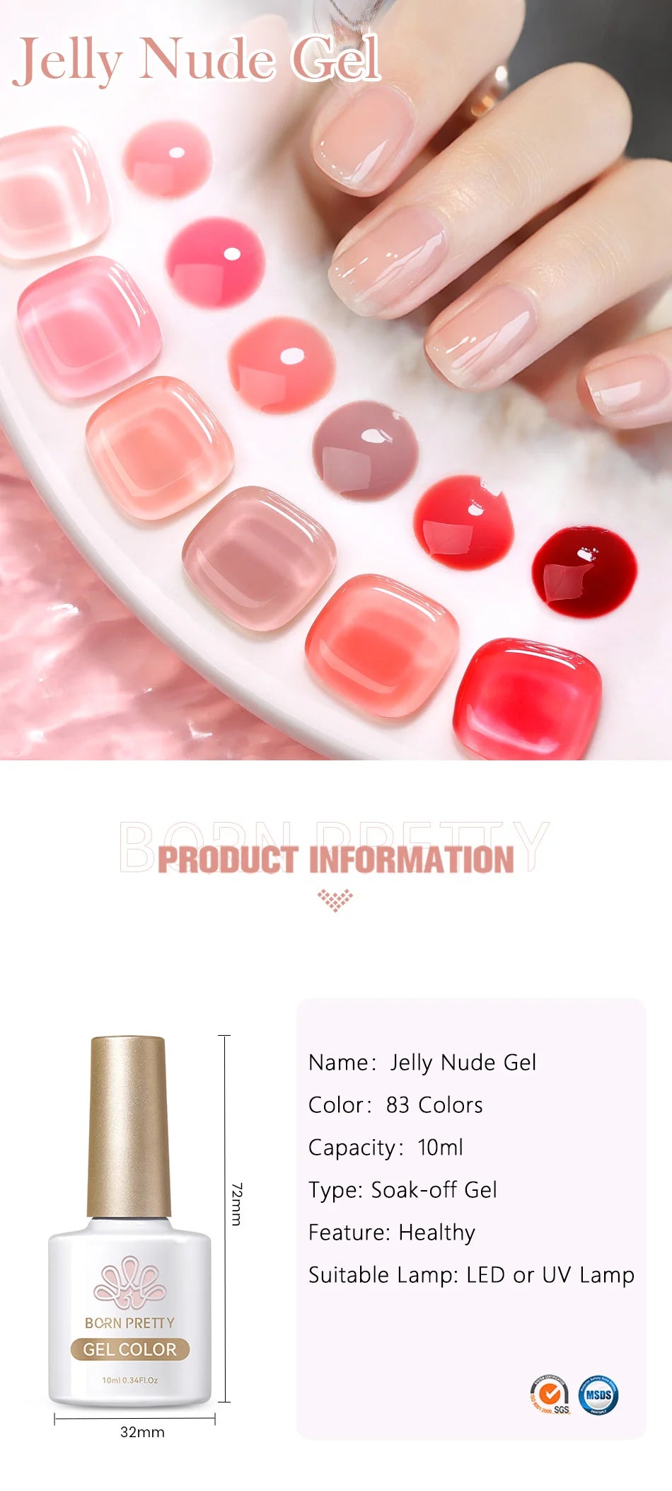 BORN PRETTY 10ml Blood Red Jelly Transparent Gel Nail Polish Wine Red Winter Color Semi Permanent Soak Off UV LED Varnish