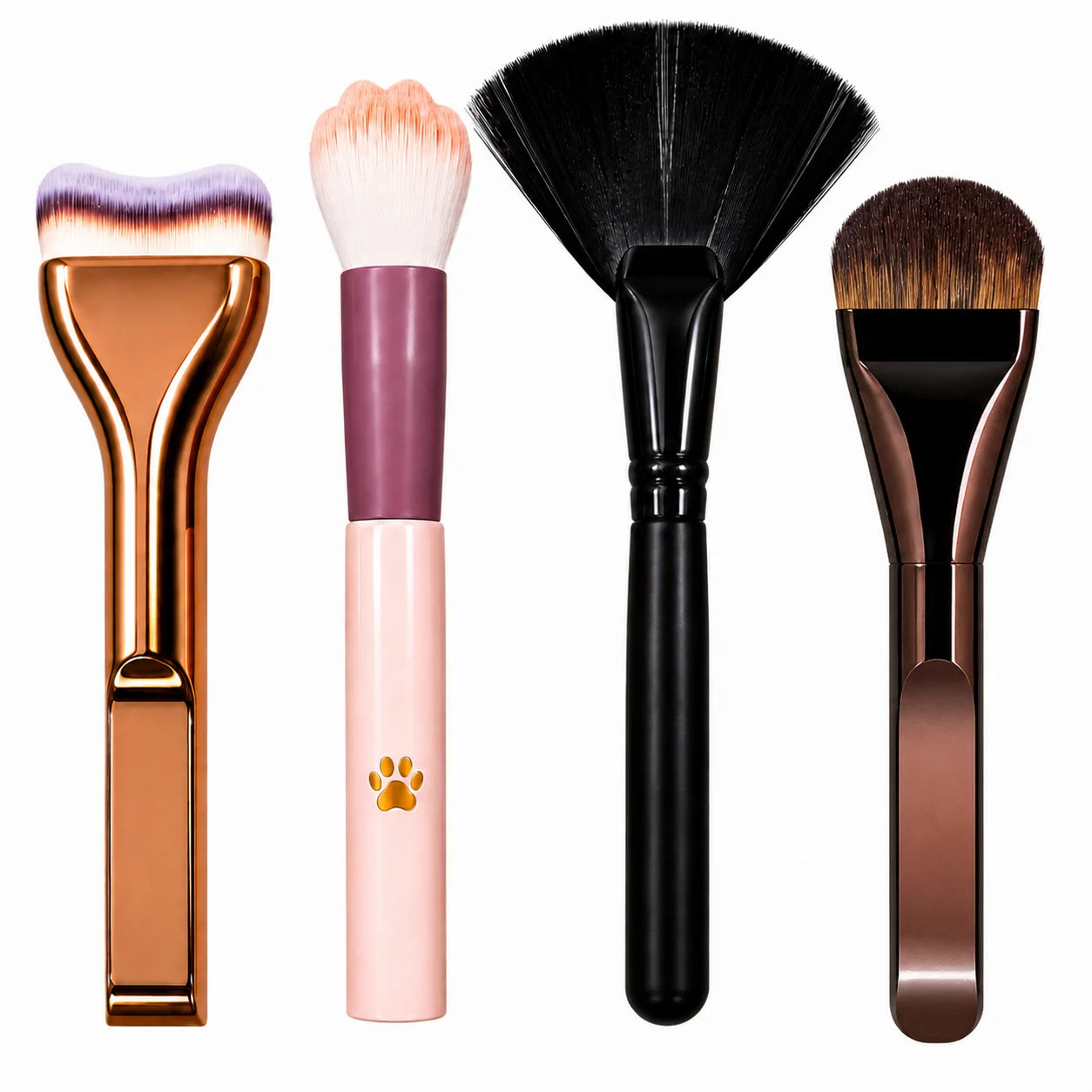 4-Piece Bestselling Makeup Brush Set: Professional Liquid Foundation Brush, Cat Paw Blush Brush, Oversized Fan Brush & Ultra-Thi