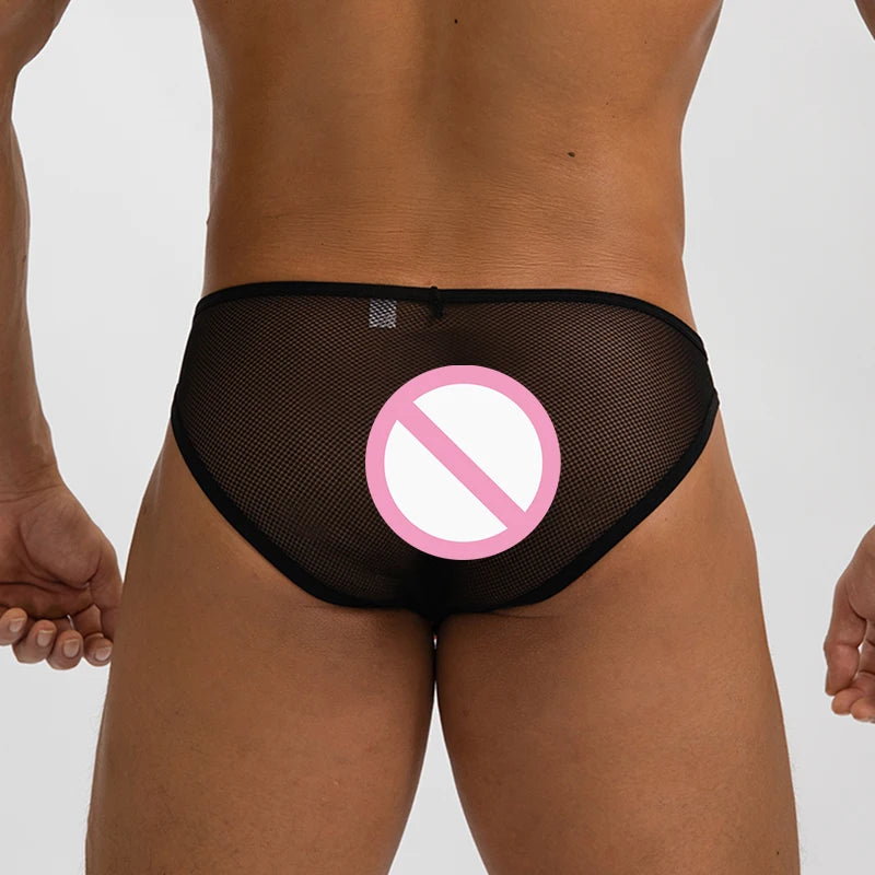 Ice Silk Men Underwear Sheer Mesh Sexy U Bulge Pouch Briefs Male Ultra-thin Breathable Underpants Mid Waist Hollow Panties Cueca