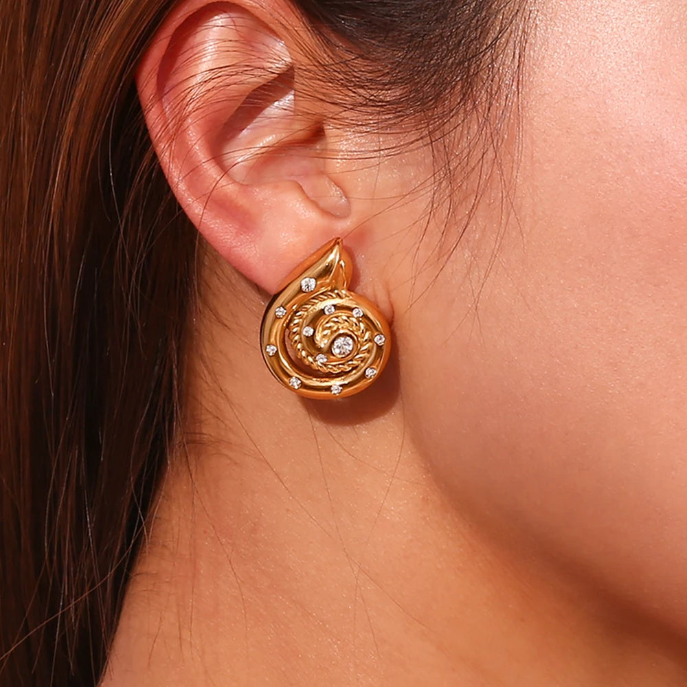 2024 Set With Diamonds Stainless steel earrings woman Fried Dough Twists Snail Earrings Fashion Jewelry Party Accessories