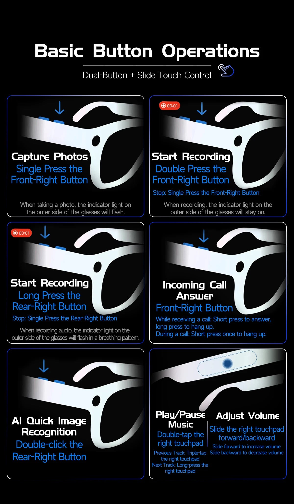 LIGE AI Smart Glasses 800W HD Anti-shake Camera Action Capture Goggles 3D Surroud Sound AI Chat Call Cycling Sports Sunglasses