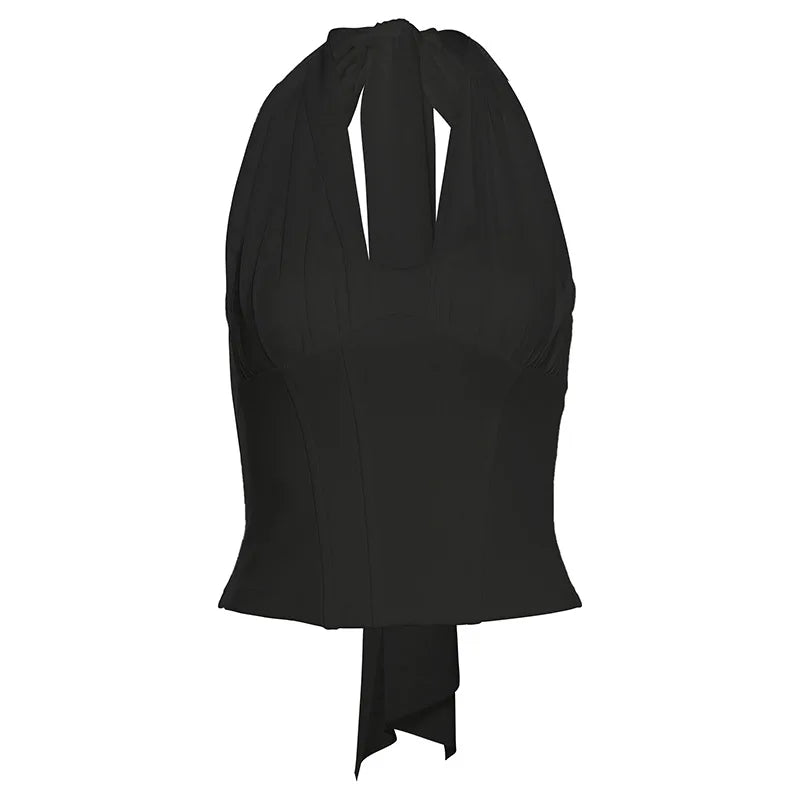 High Quality Hot Selling Wholesale 2025 New Women's Clothing Sexy Mesh Hanging Neck Imitation Fish Bone Exposed Navel Vest Women