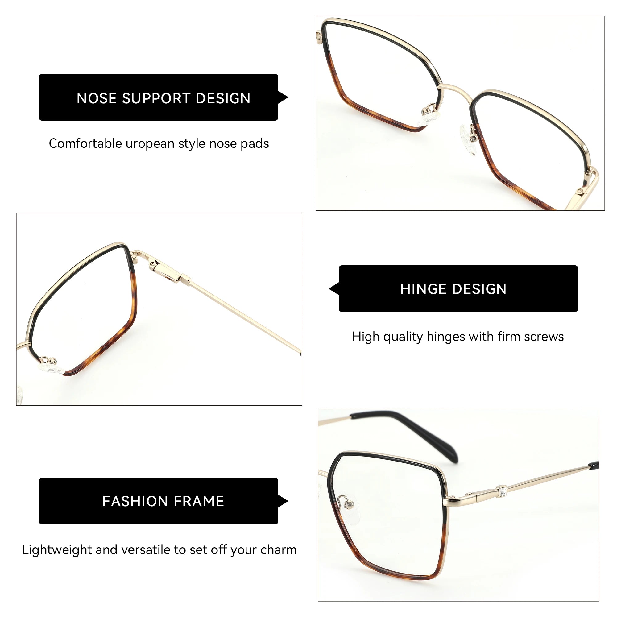 ZENOTTIC Unisex Square Metal Optical Frame High Quality Fashion Eyeglasses Comfort Daily Eyewear