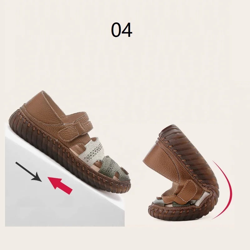 Newest gladiator summer sandals women's big size 43 woman real leather sandals ladies patchwork strap Non-slip flats