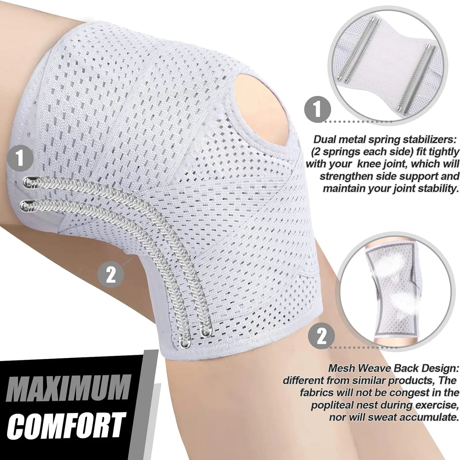 Knee Brace for Knee Pain - Compression Support with Air Mesh Fabric & Adjustable Side Stabilizers