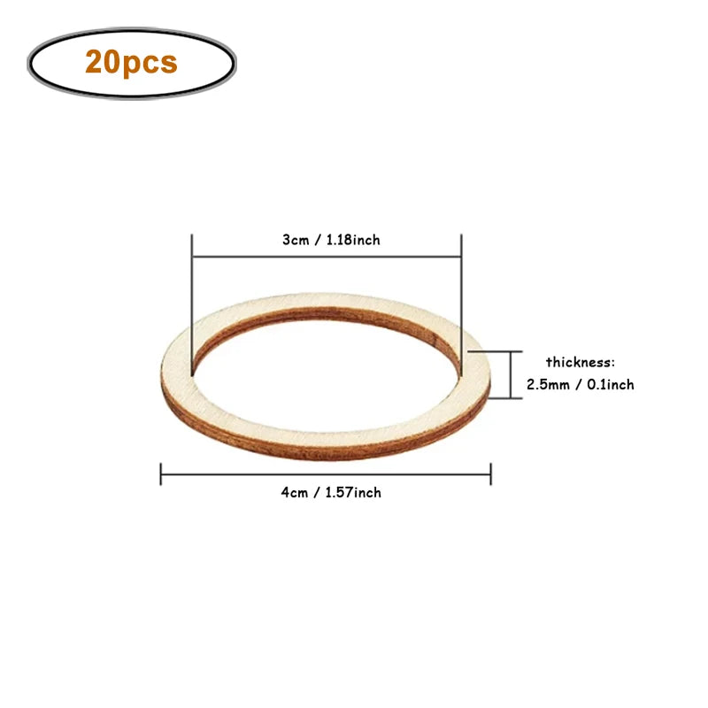 4-15cm Unfinished Wood Pieces Rings Shape Circle Ornaments Wood Rings Blank Wooden Slices for Painting Christmas Tree Home Decor