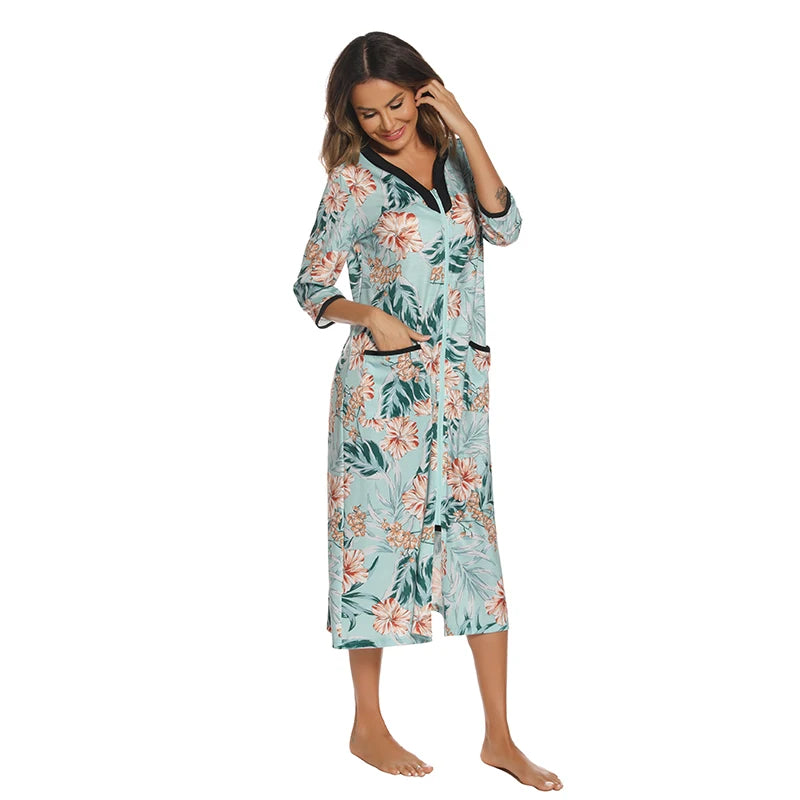 Zipper Women Sleepwear Pajama Maternity Dress 3/4Sleeve Nursing Baby Breastfeeding Nightdress Pregnancy Dress пижама хлопок