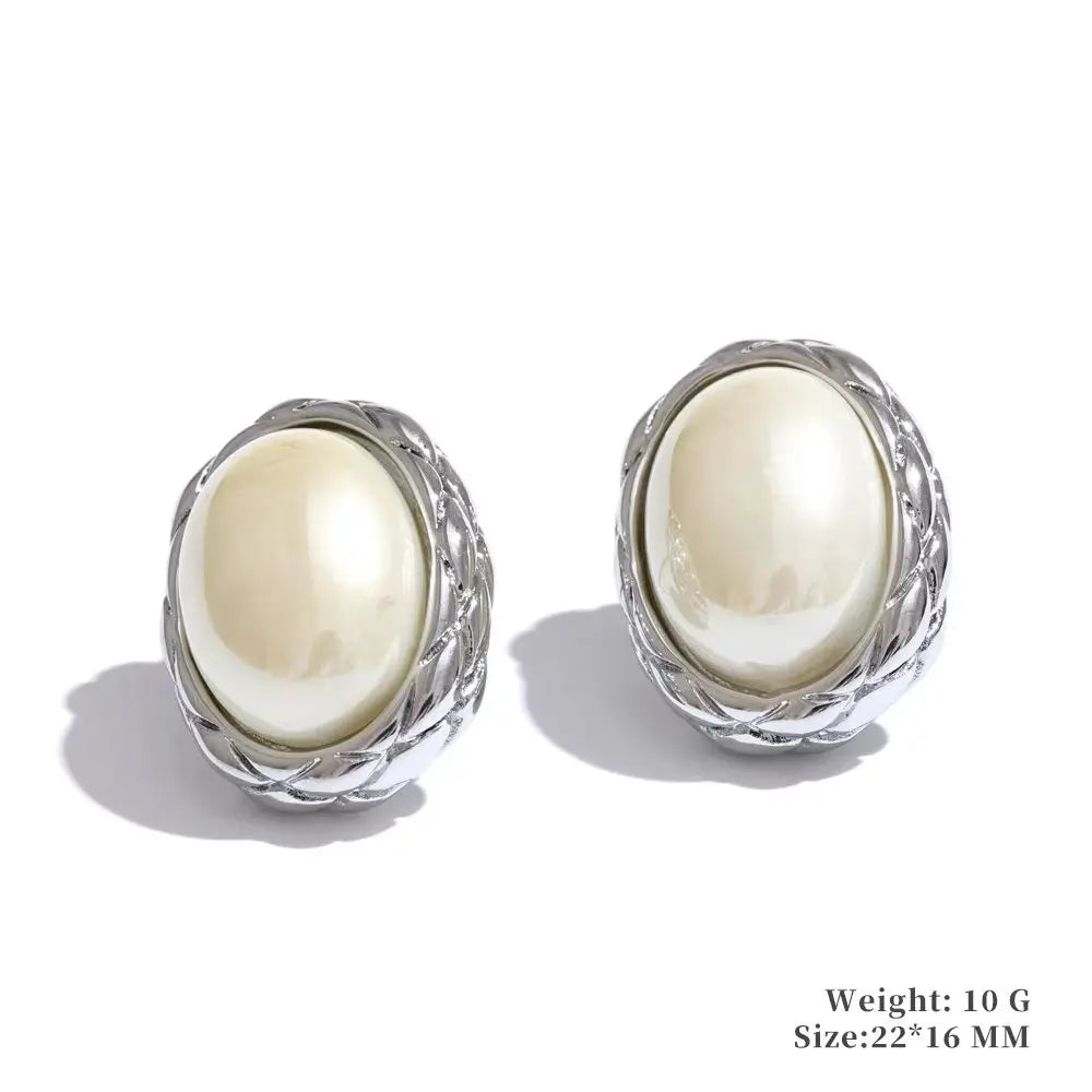 Yhpup Trending Stainless Steel Imitation Pearls Round Square Stud Earrings Korean Daily Versatile Vintage Chic Fashion Jewelry