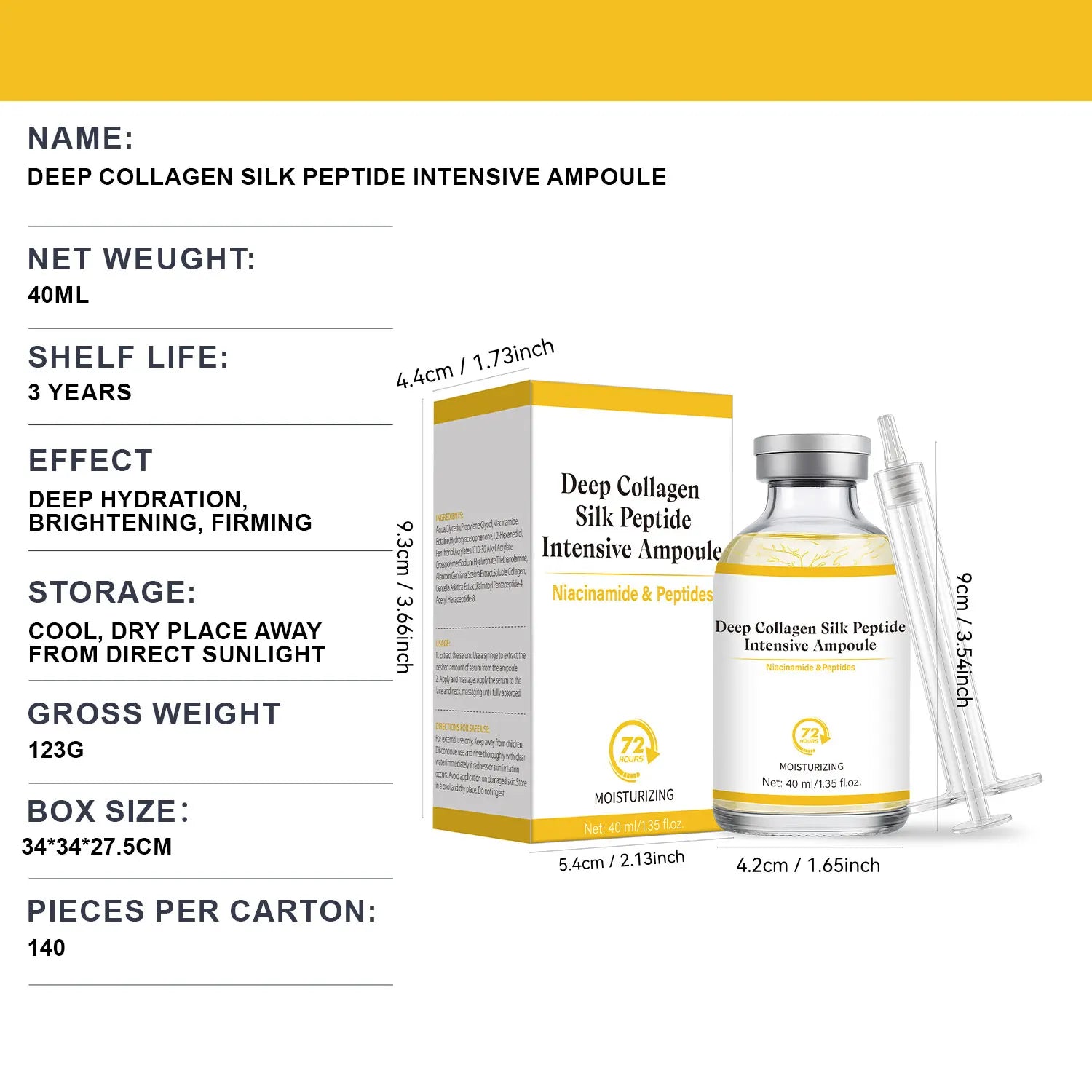 Deep Collagen Silk Peptide Intensive Ampoule Face-Lift Serum with Peptides & Deep Collagen Plumping, Smooth, Korean Skincare