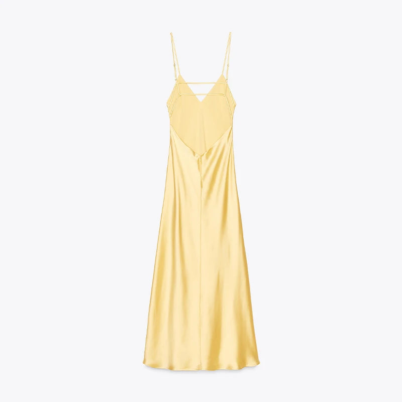 Summer Satin Deep V Neck Maxi Dresses Sleeveless Backless Lace Up Slim Fit Long Robes 2025 Lady New Holiday Fashion Clothing