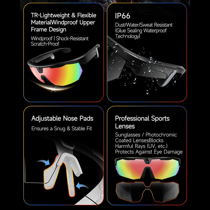 2026 AI Smart Glasses 800W HD Anti-shake Camera IP66 Waterproof AI Voice Wake-up AI Translation Four-in-one Cycling Glasses