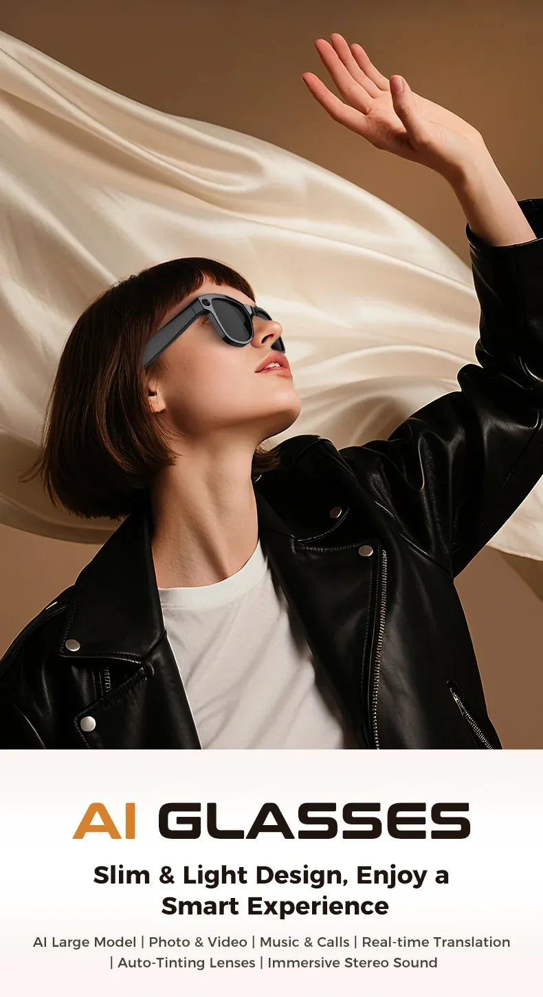 AI Smart Glasses GPT Camera 4K HD Multifunctional 3-in-1 Lens Bluetooth Call 3600Mah Battery Voice Assistant Control Sunglasses