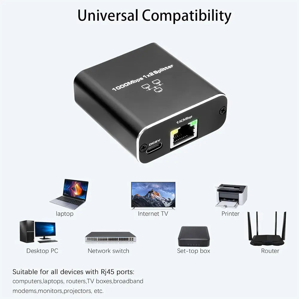LccKaa 1000Mbps RJ45 Splitter 1 To 2/3/4 Adapter Network Splitter Cable Extender Gigabit LAN Connector for PC Laptop TV Router