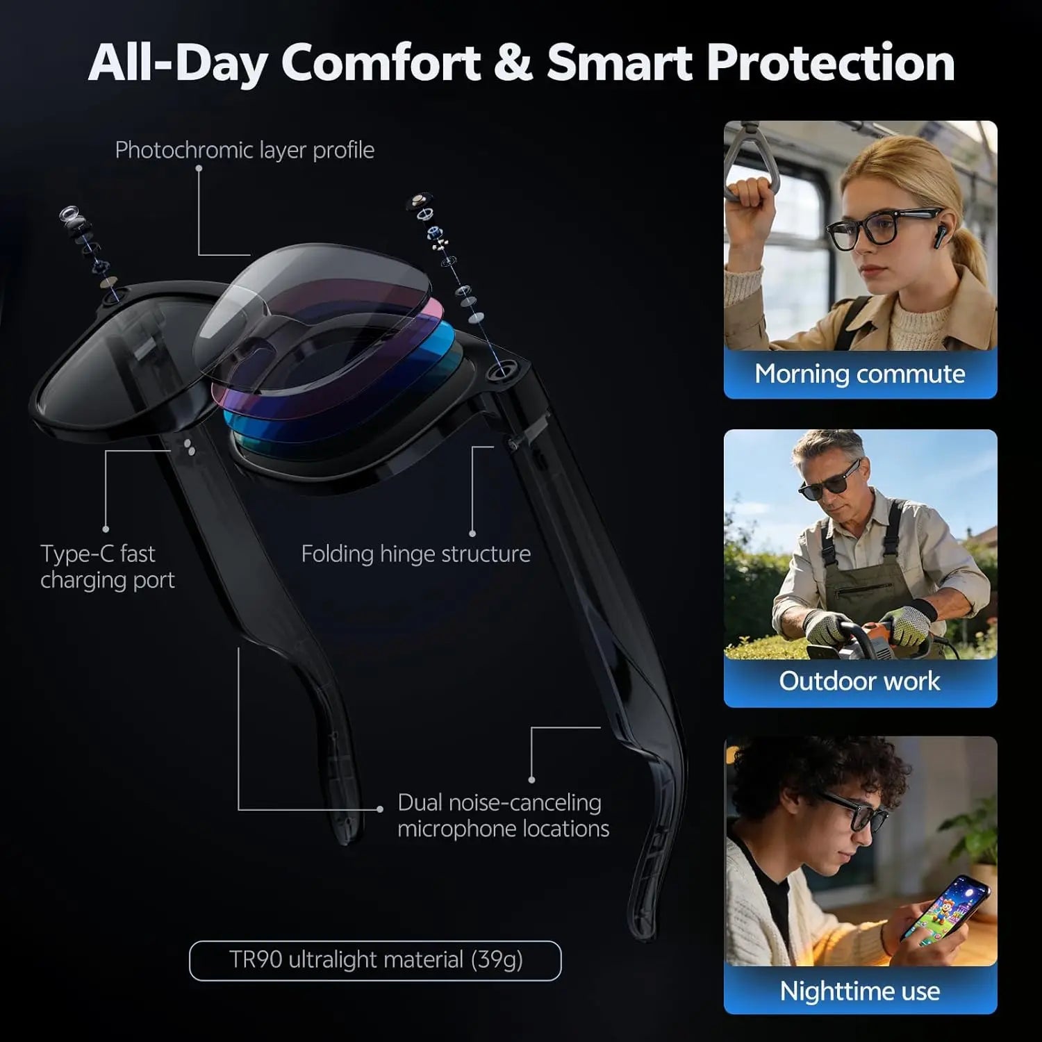 2026New AI Smart Glasses Men Women 800W HD Camera Bluetooth Call 100+Languages Translation Voice Control Music Player Sunglasses