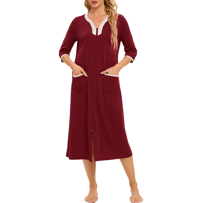 Zipper Women Sleepwear Pajama Maternity Dress 3/4Sleeve Nursing Baby Breastfeeding Nightdress Pregnancy Dress пижама хлопок