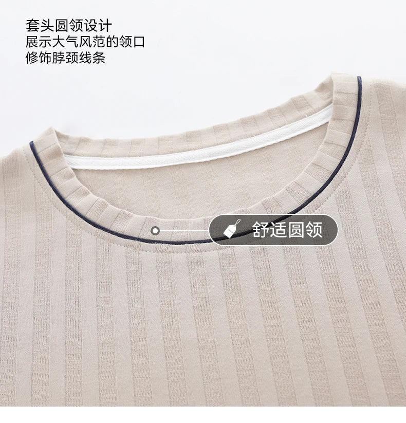 L-5XL Summer Elegant Men Pyjamas Knited Cotton Pajamas Set Long Pant Sleepwear Pyjamas Night Suits Pijamas Plus Size Homewear PJ