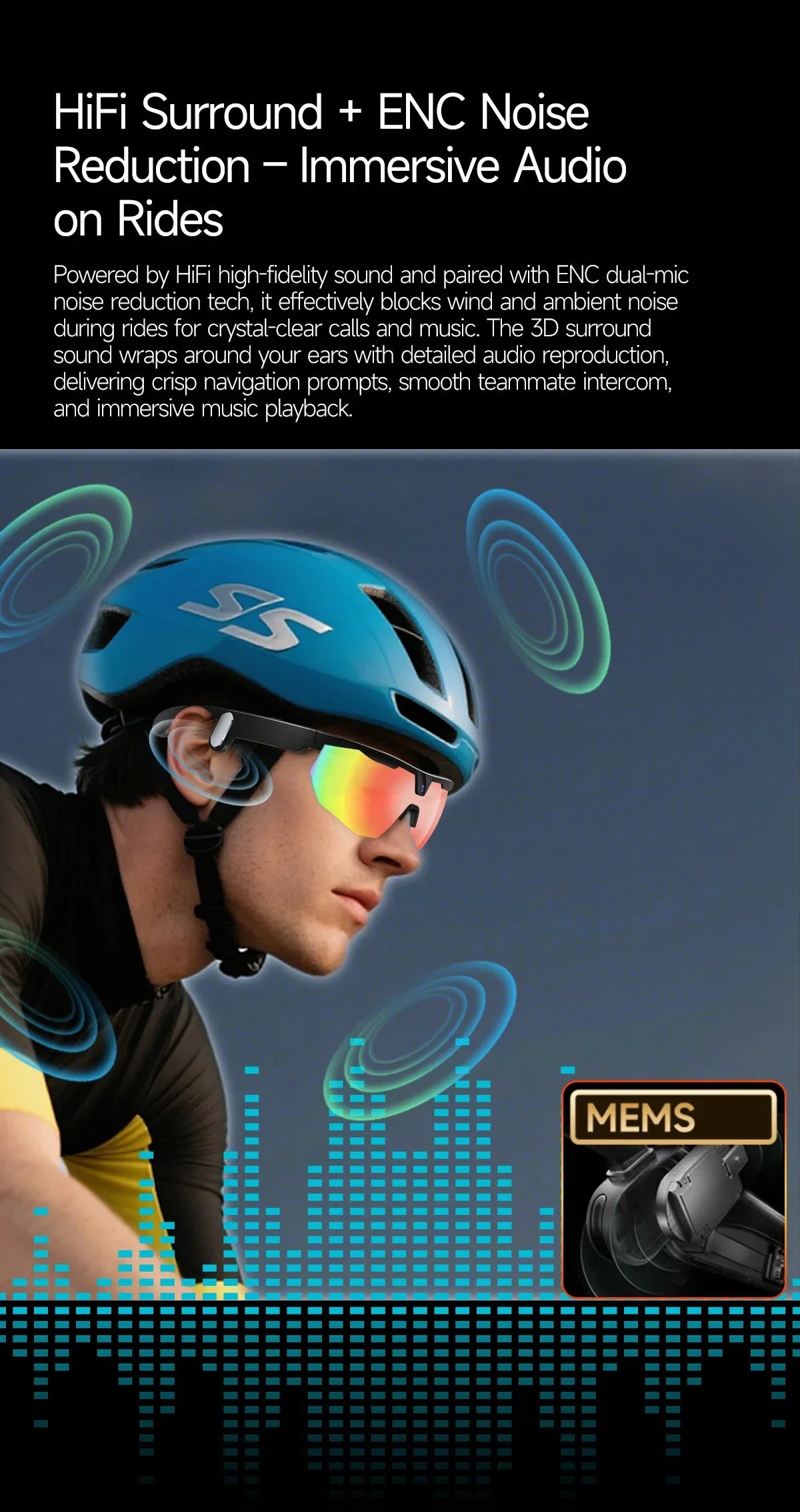 2026 AI Smart Glasses 800W HD Anti-shake Camera IP66 Waterproof AI Voice Wake-up AI Translation Four-in-one Cycling Glasses