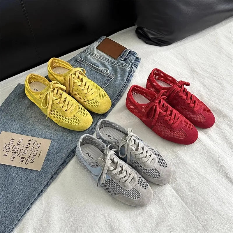 Women Sneakers 2026 Summer German Training Shoes Mesh Breathable Genuine Leather Shoes For Women Sports Casual Tennis Shoes