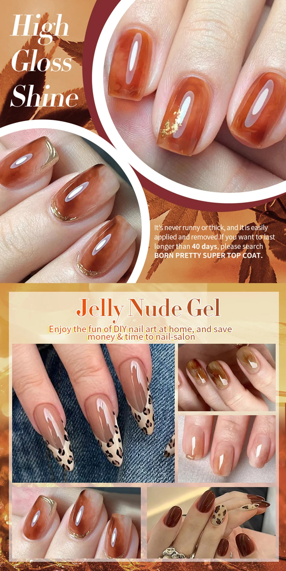 BORN PRETTY 10ml Blood Red Jelly Transparent Gel Nail Polish Wine Red Winter Color Semi Permanent Soak Off UV LED Varnish