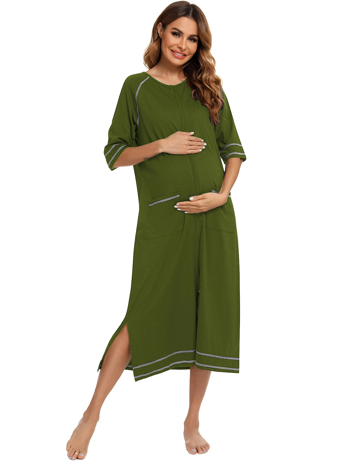Zipper Women Sleepwear Pajama Maternity Dress 3/4Sleeve Nursing Baby Breastfeeding Nightdress Pregnancy Dress пижама хлопок