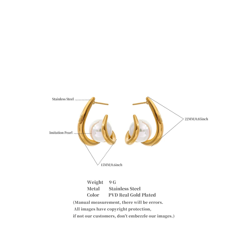 Yhpup New Arrival Simulated Pearls Design Daily Earrings Popular Korean Versatile Fashion Classy Jewelry Accessories PVD Plated