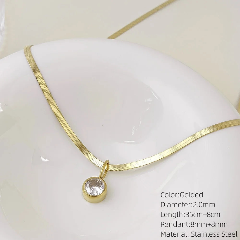 stainless steel jewelry Pendant Necklace for women 12 birthstone set necklace zirconia charms pendant choker Gifts for women