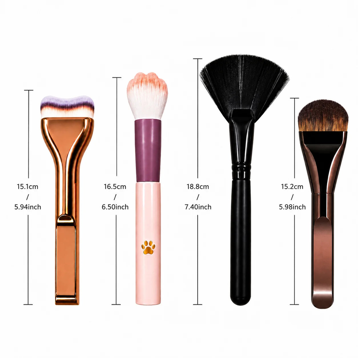 4-Piece Bestselling Makeup Brush Set: Professional Liquid Foundation Brush, Cat Paw Blush Brush, Oversized Fan Brush & Ultra-Thi