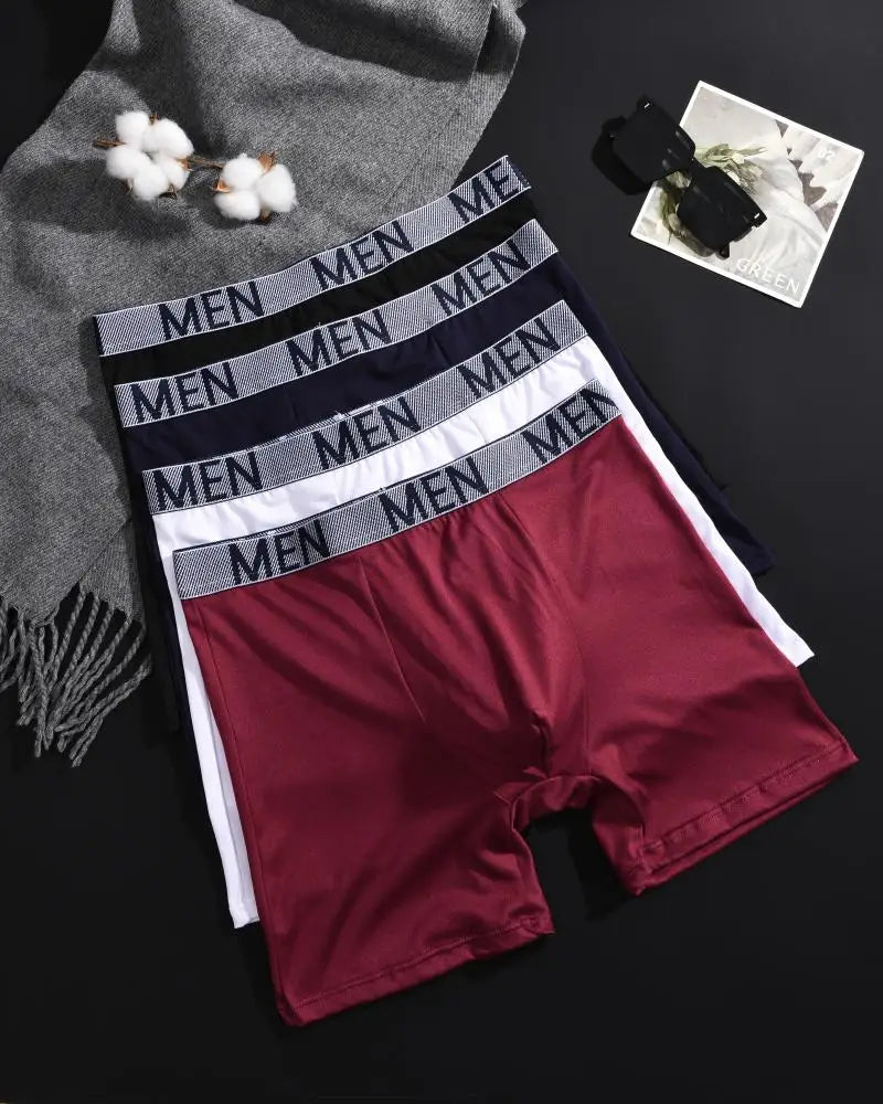 4Pcs/Set Seamless Milk Silk Mid-Long Boxer Shorts For Men Fashion High Elastic Leisure Comfortable Boyshort Sexy Male Underwear