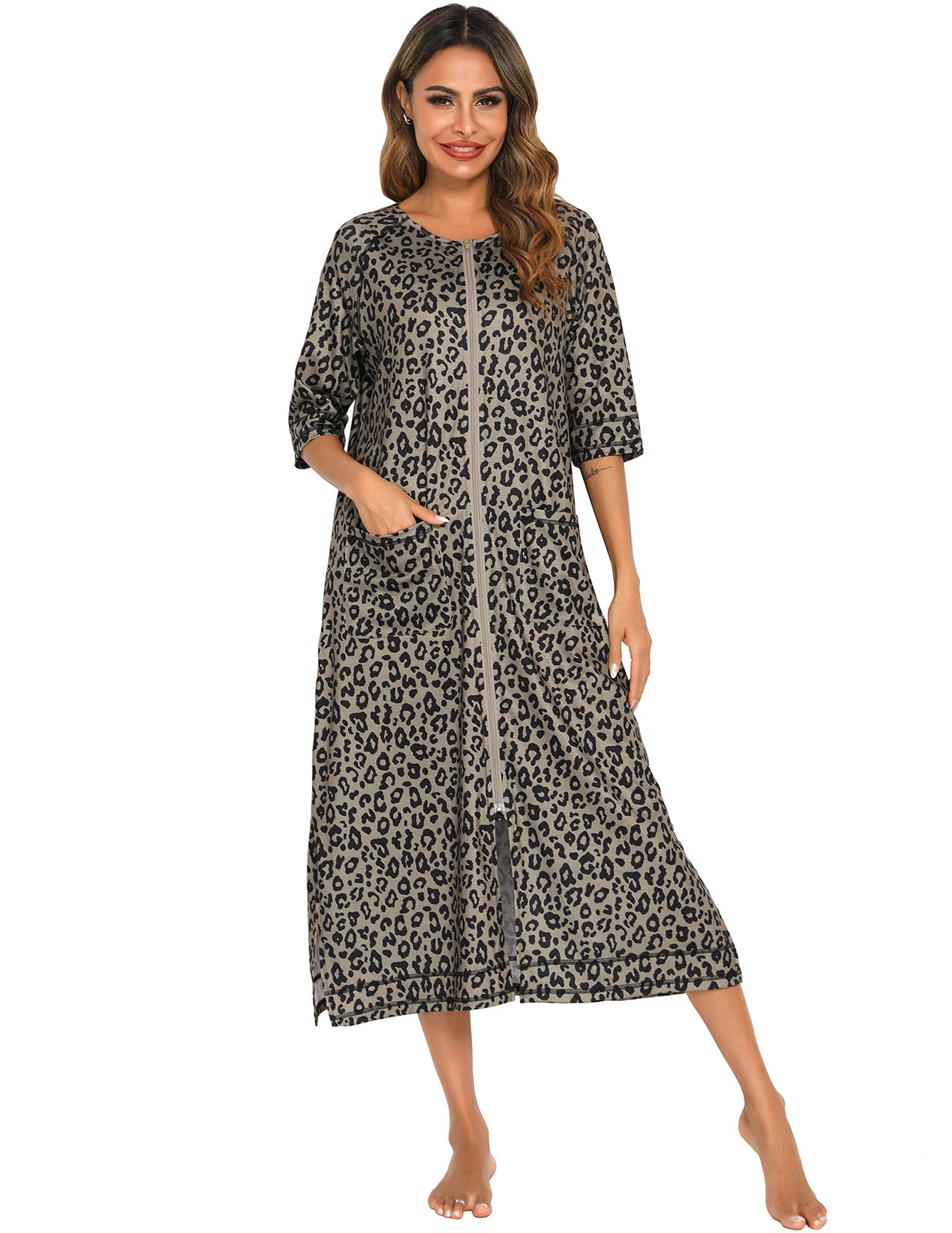 Zipper Women Sleepwear Pajama Maternity Dress 3/4Sleeve Nursing Baby Breastfeeding Nightdress Pregnancy Dress пижама хлопок