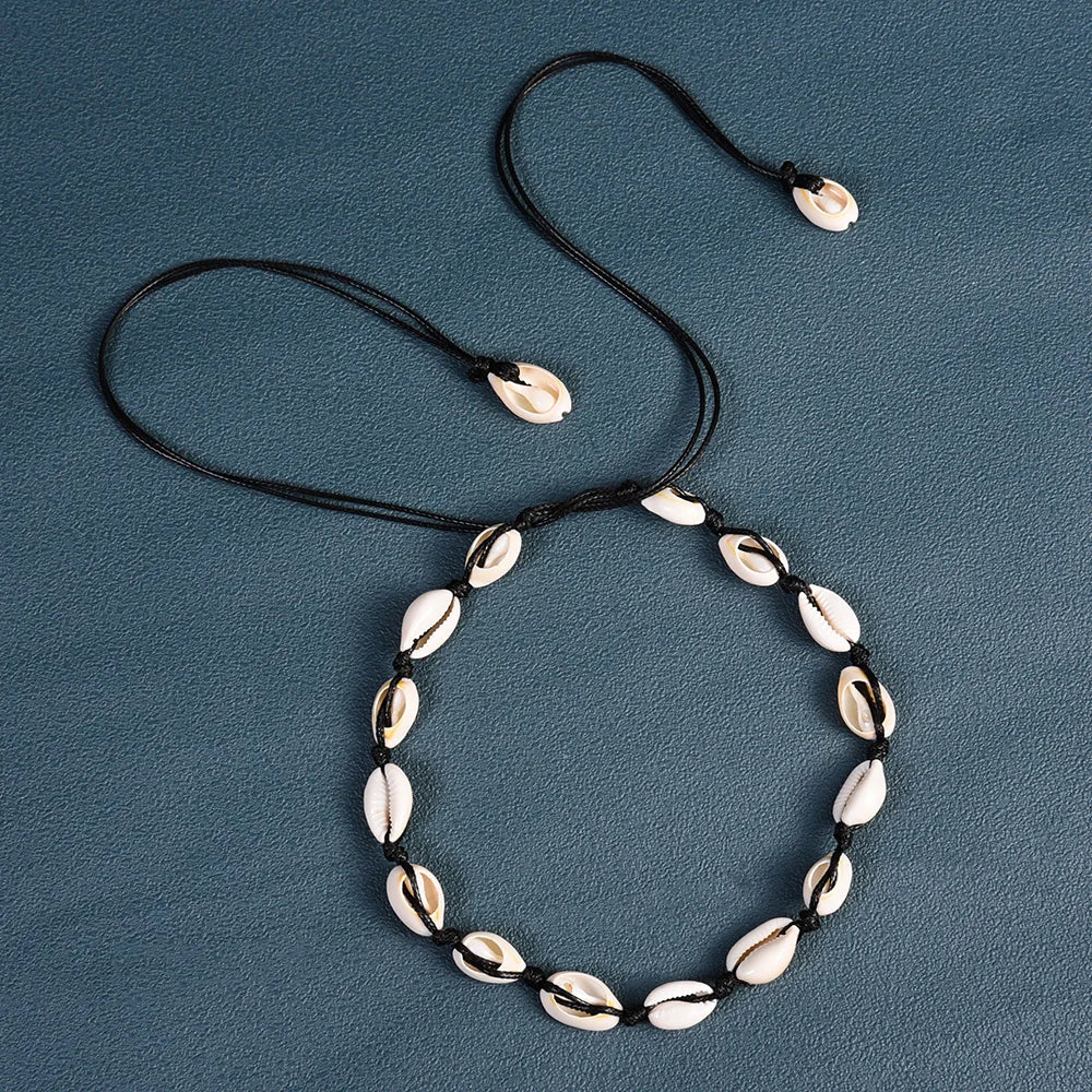 2pcs Handmade Shell Pendants Necklace Women Summer Beach Bohemian Shell Choker Necklace Collar Decor Fashion Jewelry Accessories