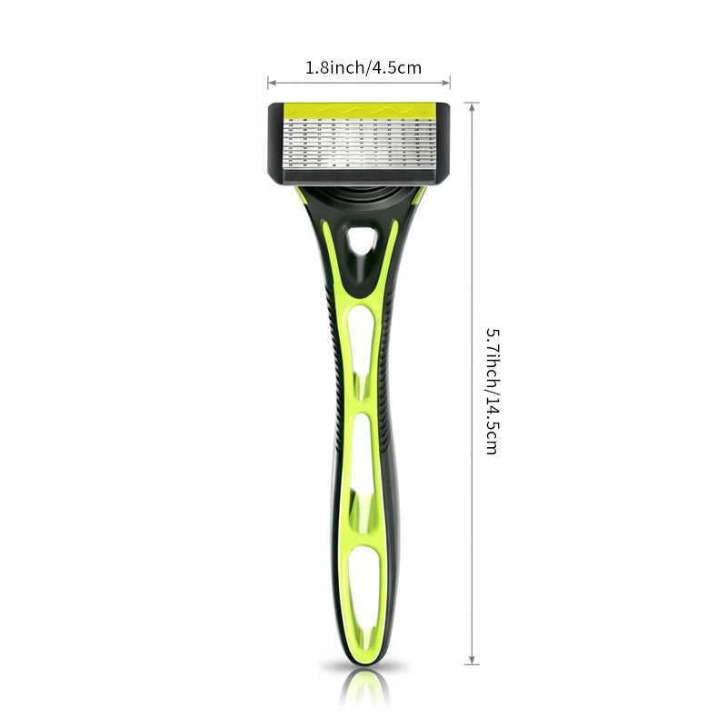 10 Layer Shaver Razor (1 Razor Holder + 4 Blades Head)Cassette Shaving Razor Set Green Body Face Hair Removal Knife for Gift Men