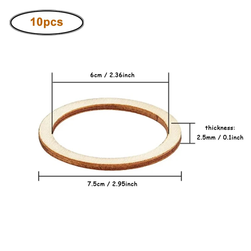 4-15cm Unfinished Wood Pieces Rings Shape Circle Ornaments Wood Rings Blank Wooden Slices for Painting Christmas Tree Home Decor