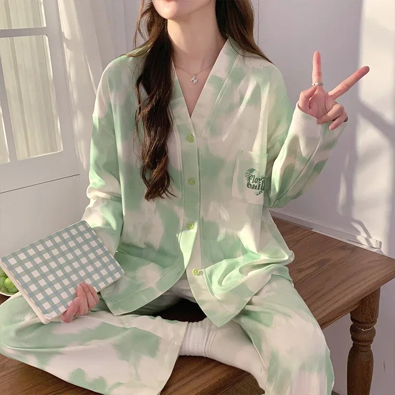 Elizabeth Duck Japanese Kimono Autumn Winter Women Pajamas Sets Faux Cotton Long Sleeves Homesuits Casual V-neck Lapel Sleepwear