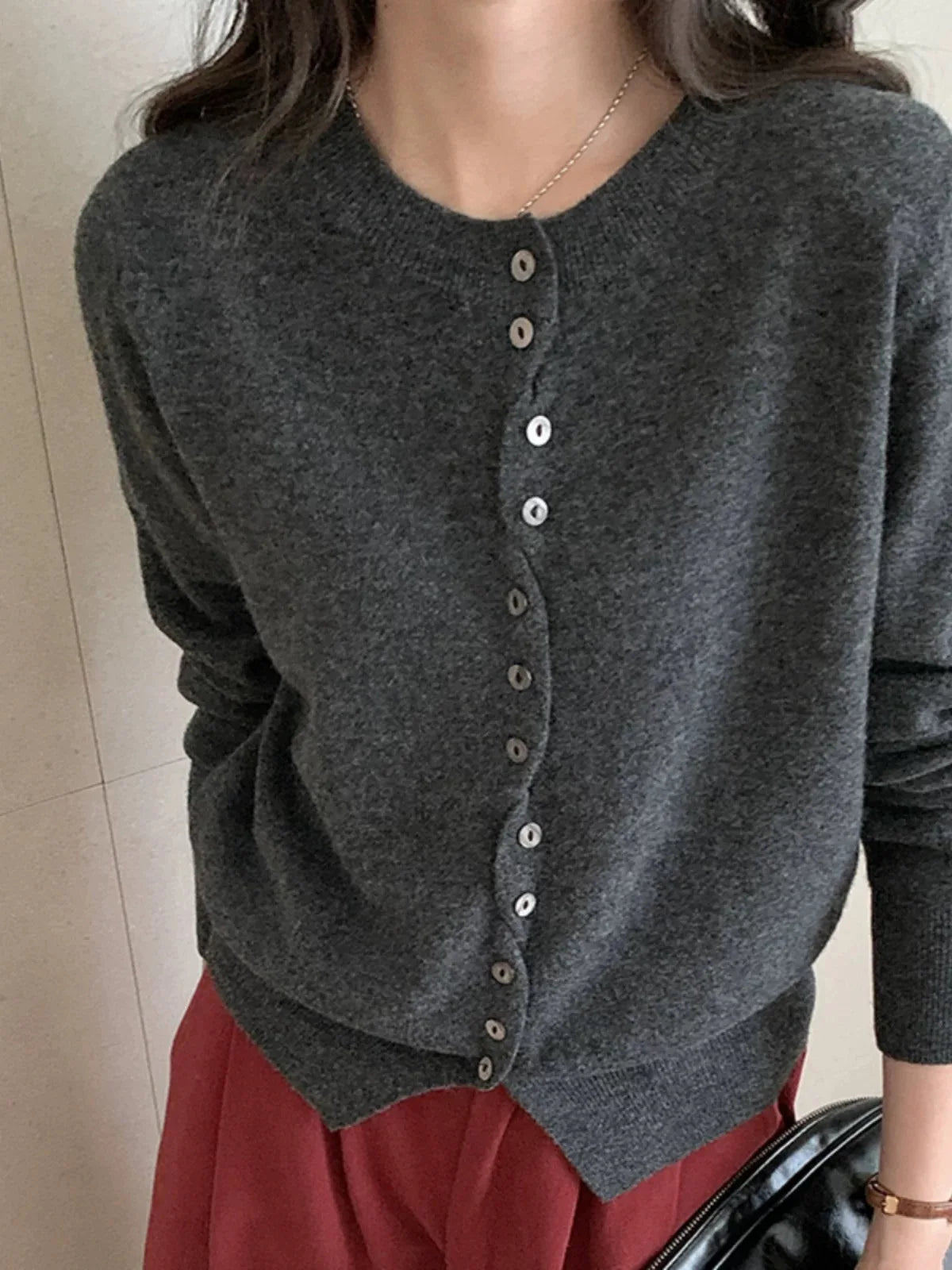 WinvyNee Women‘s Clothing Wool O Neck Long Sleeve Buttons Sweaters Pullovers Outerwears Y2k Autumn Winter Knitted Tops A1683004