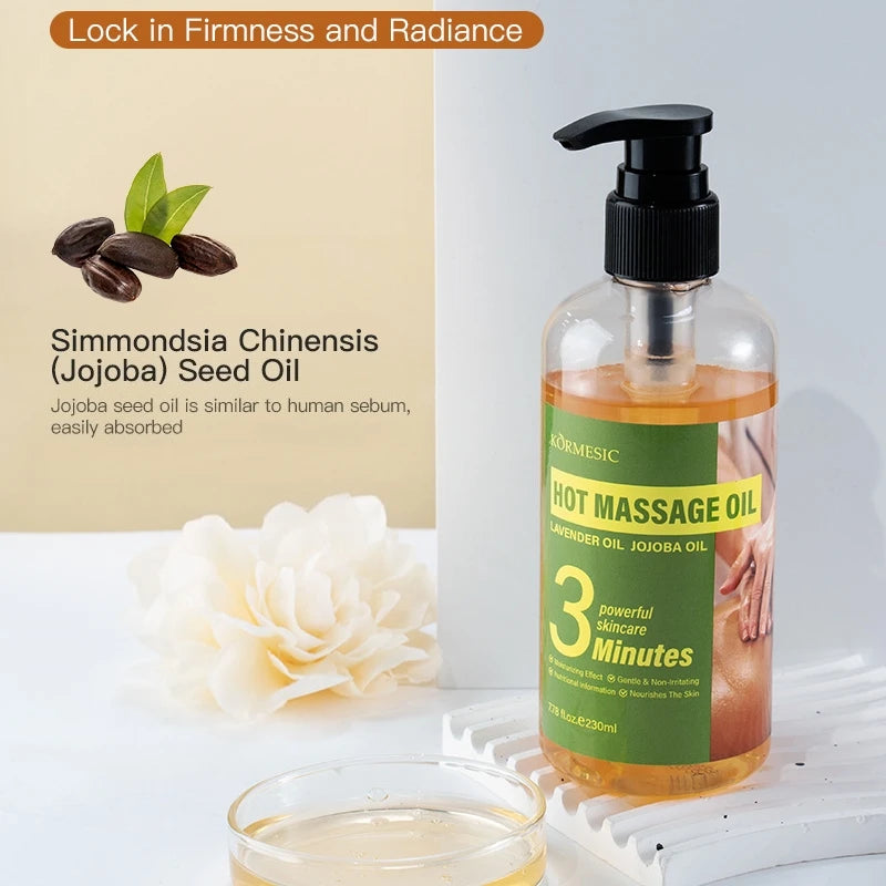 230ml Body Massage Essential Oil, Containing Glycerin, Lavender Extract, Caffeine, and Other Ingredients, the Warming Massage Oil Helps to Enhance and Tighten the Skin, Especially Suitable for after Exercise or Prolonged Peri