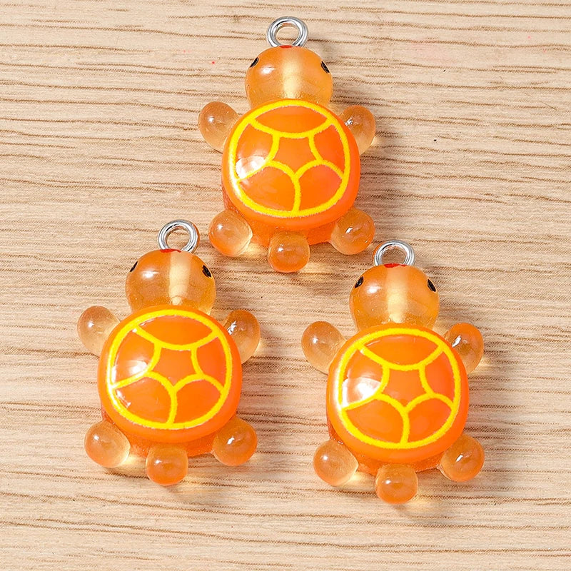10pcs 16x25mm Cartoon Animal Charms Candy Colors Resin Turtle Charms Pendant for Jewelry Making Earrings Necklace DIY Craft Gift