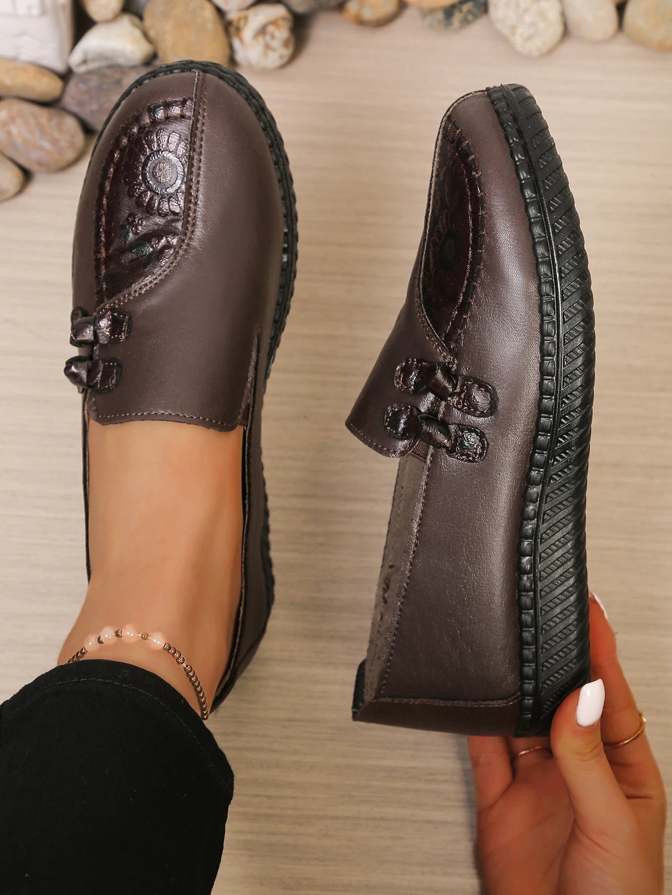 Women's shoes, mom's casual shoes, leather flat shoes, best-selling, elegant and comfortable loafers, free shipping shoes