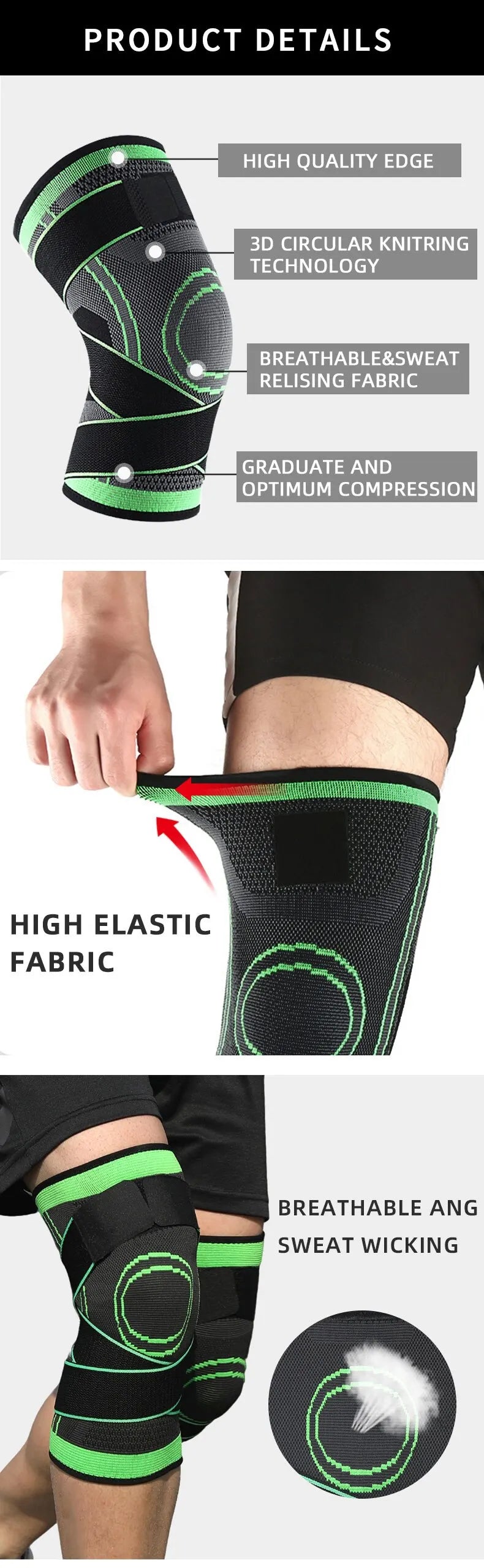Knee Compressions Sleeve Adjustable Sports Knee Pad Patella Stabilizer Brace Support For Hiking Soccer Basketball Running Sport