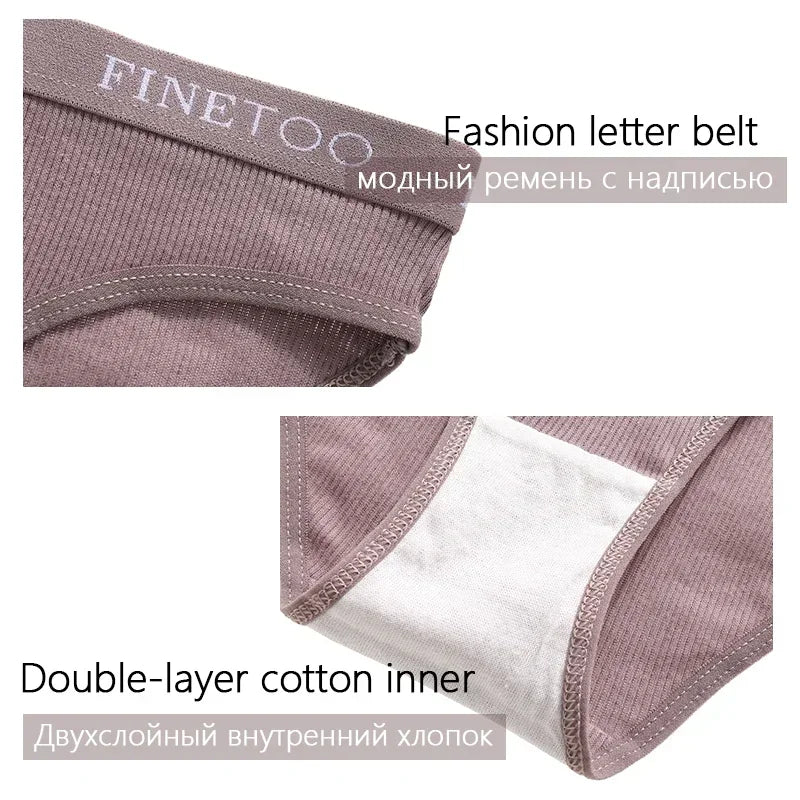 Finetoo 5Pcs Women Sexy Cotton Briefs Intimates Solid Color Low Waist Panty High Elasticity Underwear Female Breathable Lingerie