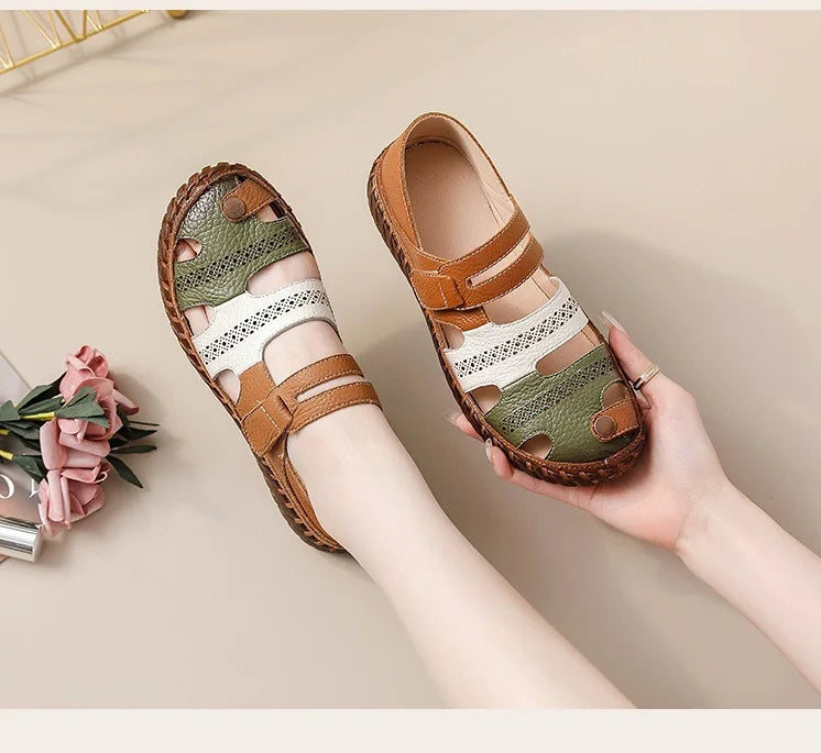 Newest gladiator summer sandals women's big size 43 woman real leather sandals ladies patchwork strap Non-slip flats